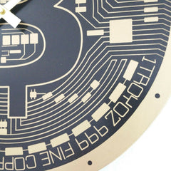 Large Bitcoin Wall Clock Wooden Crypto Gold and Black
