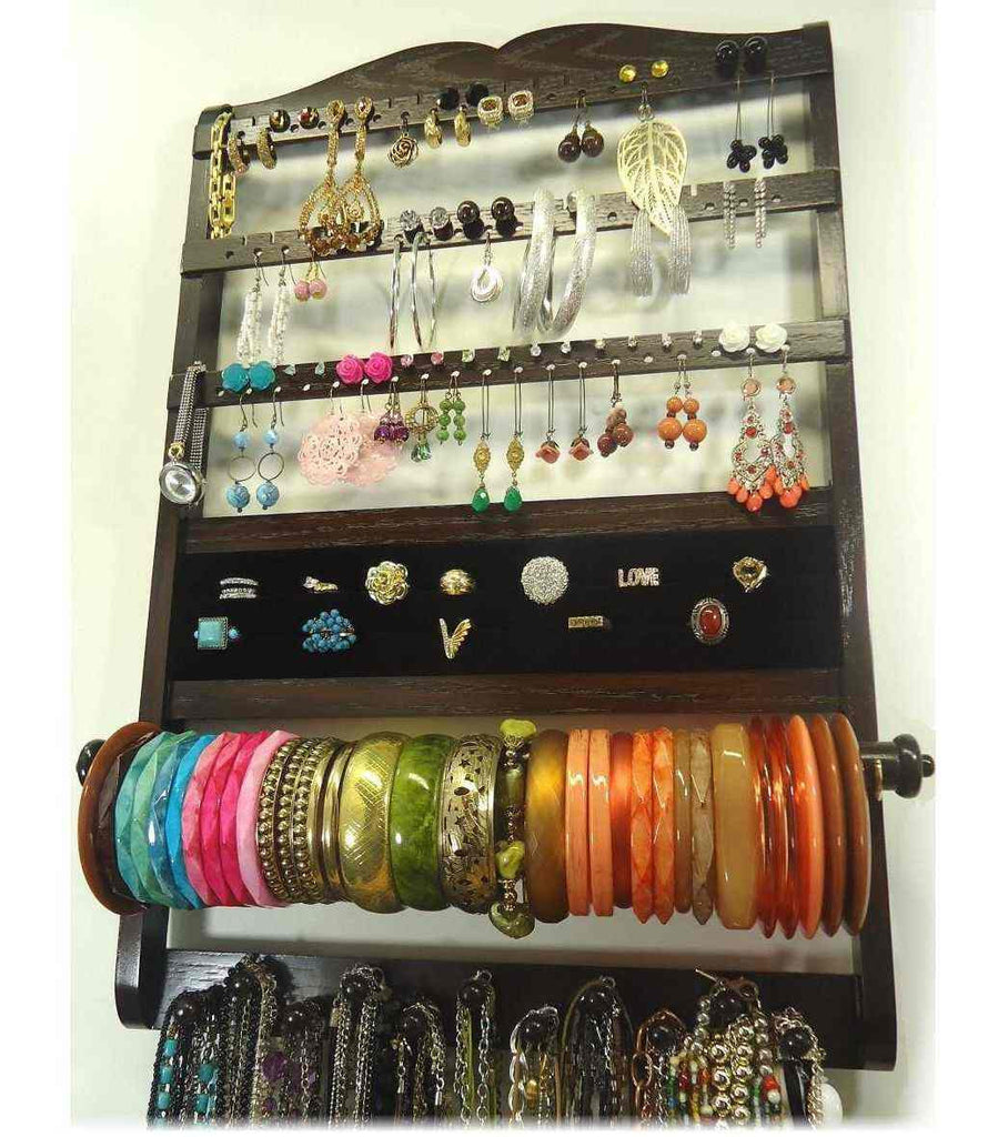 Deluxe Jewelry Organizer Cocoa Brown Oak, Earring Organizer, Necklace –  Jewelry Holders For You