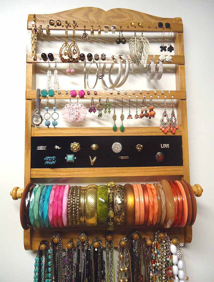 Deluxe Jewelry Organizer Cocoa Brown Oak, Earring Organizer, Necklace – Jewelry  Holders For You